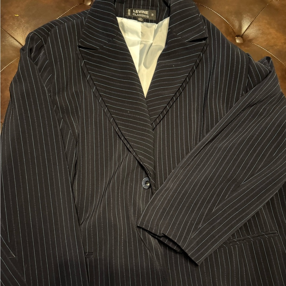 Black & Light Blue Pinstripe Blazer / Skirt Set